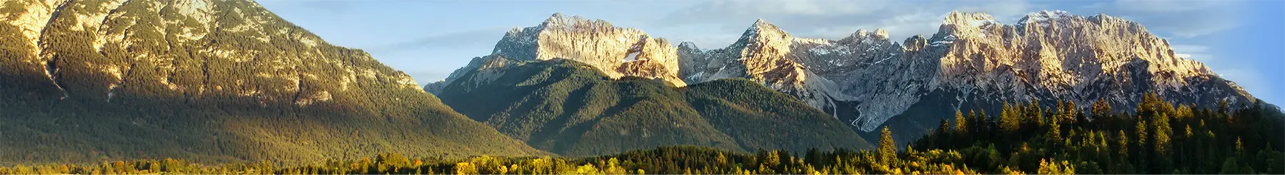 Mountain range with forest at sunset